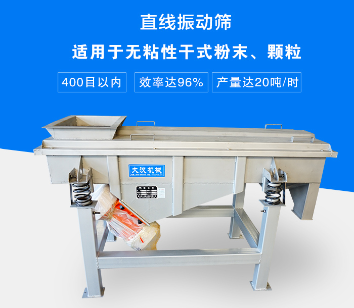 直線振動篩適用于無粘性干式粉末、顆粒,產(chǎn)量達20噸/時